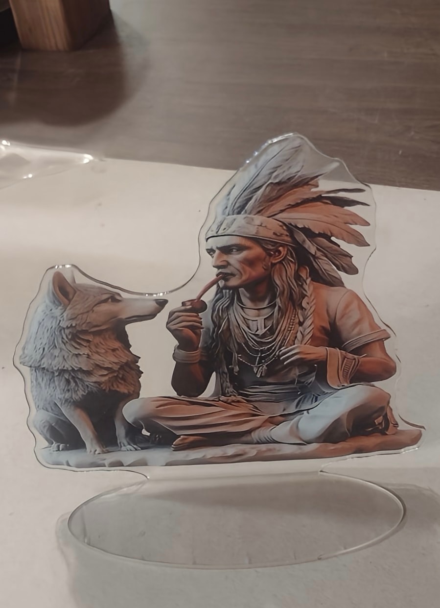 Cherokee Chief & Wolf Desk Ornament