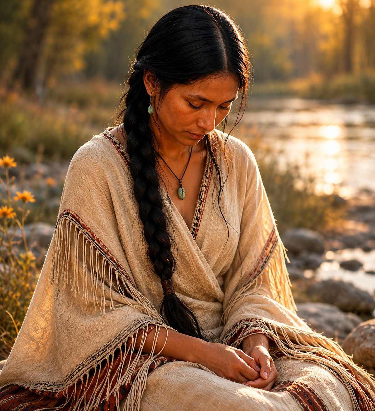 Cherokee woman by the river — Arkansas homeland